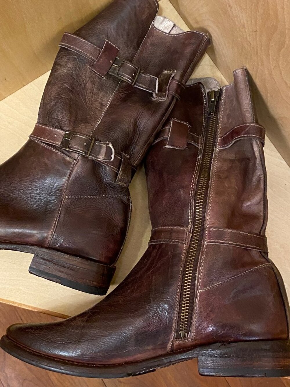 NEW Bed Stu "Turn" Double Buckle Distressed Brown Leather Boots - Size 8 - Picture 6 of 8